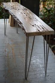 Sinker Pecky Cypress Sofa Table With Stainless Steel Hairpin Legs Rustic Wood Projects Cypress Wood Diy Furniture Easy