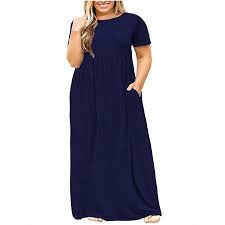 Sysea L 5xl Plus Size Women S Solid Color Casual Long Dress With Pocket Walmart Com Casual Dresses Plus Size Short Sleeve Maxi Dresses Long Sleeve Maxi Dress