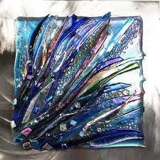 Fused Glass Panel Made From Strips Of Irridized And Dichroic Glass Mounted On A Stainless Steel Backing Ready For Art Glass Jewelry Fused Glass Panel Glass Art