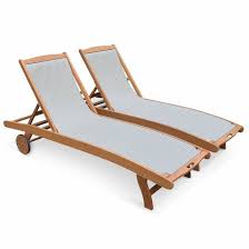 Ensemble De 2 Bains De Soleil En Bois Marbella Transats En Eucalyptus Fsc Huile Et Textilene Gris Taupe Bain De Soleil Transat Jardin Transat