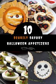 To make, cut chicken salad sandwiches into tombstone shapes, roll the edges in chopped pecans for a pebbly look, and serve from a graveyard covered in creepy cabbage. 10 Savory Halloween Appetizers Kitschen Cat