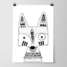 Black And White Animal Prints Australia Tribal Fox Nursery Bedroom Wall Art Prints Woodland Prints Free Shipping Australia Wide Baby Boys Girls Wall Art The K Fox Art Print Tribal Fox Prints