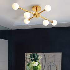 Many of the best bedroom ceiling lights keep things simple. Mid Century Modern 6 10 Light Brass Semi Flush Mount Ceiling Light With Opal Globes Ceiling Light Globe Ceiling Light Brass Ceiling Light Ceiling Lights