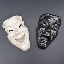 Vintage Chalkware Comedy & Tragedy Mask Wall Hangings