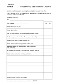Jul 27, 2021 · this sop template is used by australian drilling contractor, coughlan drilling, as their general standard operating procedure guidelines prior to operational tasks. Office Monthly Site Inspection Checklist Template Printable Pdf Download