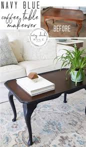 For ten whole dollars this table in a glorious shade of i did include it in my home tour of thrifty makeovers though, and here is what it looked like then: Navy Blue Coffee Table Makeover With Brown Glaze Artsy Chicks Rule