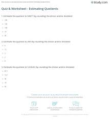 Quiz Worksheet Estimating Quotients Study Com