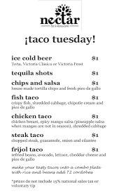 Line a baking sheet with parchment paper or foil and spray with olive oil spray. Taco Tuesday Nectar Bar Restaurant