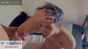 Asian cute boy gets cum all over his face