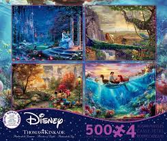 Thomas kinkade santa's workshop puzzle. Cinderella Lion King Mickey Minnie City Little Mermaid 4 In 1 500 Piece Puzzles Thomas Kinkade Disney Collection Ceaco