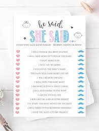 Editable Gender Reveal He Said She Said Game Coed Baby Shower Baby Shower Jeopardy Virtual Baby Shower Ideas