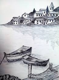 Far Harbor Landscape Pencil Drawings Pencil Sketches Landscape Pencil Drawings