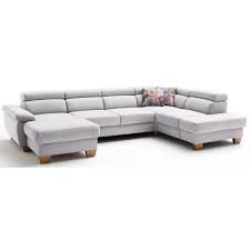 Wohnlandschaft Nosa 166 X 330 X 208 Cm Stoffbezug Silbergrau Mit Kontrastnaht