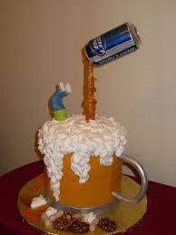 Mike S Beer Mug Birthday Cake White Cake Two Tiers Of 8 In Rounds Iced In Buttercream Whip N Ice For The Foam Poure Birthday Cake Beer Beer Cake Gravity Cake