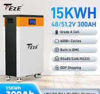 TezePower 51.2V 48V 300Ah LiFePO4 Battery 15kWh Lithium ion Solar Battery  Mobile ESS With Active Balancer for Home Energy Storage System-Backup Power  ...