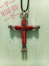 Red Wire Cross Necklace