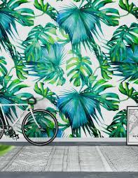 Blue Jungle Leaves Monstera Wallpaper In 2021 Monstera Wallpaper Leaf Monstera Wall Murals Diy