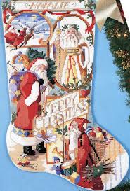 Oliver's stocking cross stitch pattern. Kooler Design Studio Santa Collage Christmas Stocking Cross Stitch Pattern 123stitch