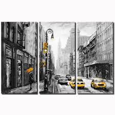 Black And White Wall Art Framed Klvos 3 Piece Abstract Framed Wall Art Yellow Umbrella And Car Vehicles New York City Black And White M City Wall Art Canvas Painting Black And White Painting