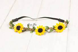 Sunflower Baby Headband Boho Headband Halo Headband Flower Etsy Rustic Burlap Wedding Flower Girl Wreaths Flower Girl Crown