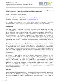 Pdf Active Community Participation In Nature Conservation And Tourism Management A Case Study Analysis Of The State Of Power Relations In Southern Africa