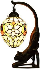 Amazon.com: Lámpara de gato retro li@ con vitral estilo Tiffany, lámpara de  mesa de resina pastoral para la mesita de la sala de estar dormitorio, W  23× H 14.6 in : Herramientas