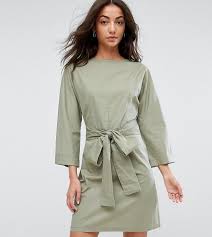 Asos Tall Casual Tie Waist Mini Dress Green Short Green Dress Flare Sleeve Dress