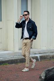 Black Blazer Khaki Pants Brown Shoes Essential Khaki Chinos Part 3 Of 3 He Spoke Style Navy Denim Jacket Khaki Pants Men Denim Jacket Men