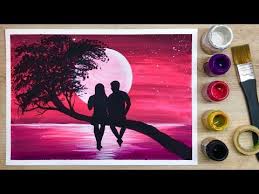 ep 53 a couple in a full moon scenery painting tutorial สอนวาดภาพค ร ก youtube ภาพศ ลปะ ศ ลปกรรม ส ม วง