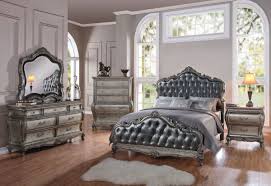 Acme Chantelle Eastern King Bed Antique Platinum Silver Gray Silk Like Fabric 20537ek King Bedroom Sets Bedroom Sets Bedroom Set