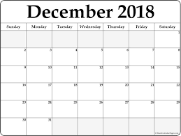 It's going to be an exciting year! 2018 Calendar December With Holidays