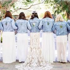 Mumu Weddings On Instagram How Cute Are These Custom Jean Jackets Tag Someone You Think Would Love M Denim Wedding Bridesmaid Purple Bridesmaid Dresses