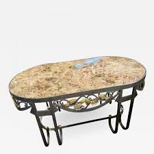 French art deco mahogany coffee table. Hand Forged Iron Oval Custom Art Deco Coffee Table With Marble Top