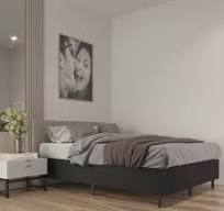 Cama Box Casal Confort Acabamento Suede Pés de Madeira Cor: Preta