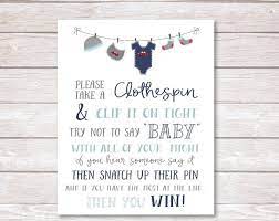 Don T Say Baby Clothespin Game Sign Printable 8 X 10 Baby Sign Baby Shower Printable Sign For Baby Sh Clothes Pin Games Baby Shower Signs Baby Shower Themes