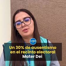 🔵 La coordinadora del recinto electoral Mater Dei indicó que durante la  jornada no se registró una alta concurrencia. Según su estimación, solo el  70% de los empadronados se acercó a ejercer su ...
