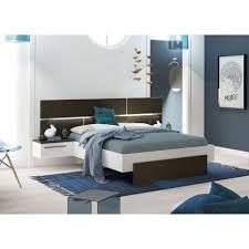 Structure et tête de lit: Lit 140x190 Cm Blanc Et Gris Anthracite Laque Avec Chevets Suspendus Cbc Meubles
