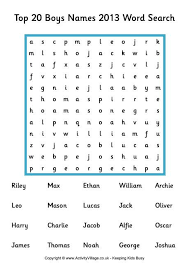 Top 20 Boys Names 2013 Word Search Words Boy Names Word Search