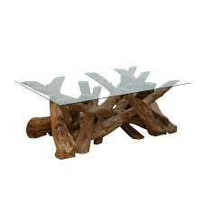 Glass & wood coffee table with faux metal legs. Ashdown Natural Teak Root Rectangular Coffee Table With Glass Collingwood Batchellor