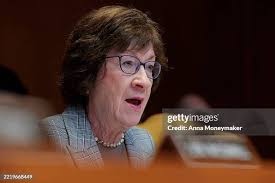 Committee Chairwoman Sen. Susan Collins speaks during a hearing with...  News Photo
