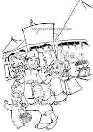 Gambar orang bersalaman di hari raya kartun; Mari Mewarna Kad Selamat Hari Raya Dan Sampul Duit Raya Gambar Mewarna
