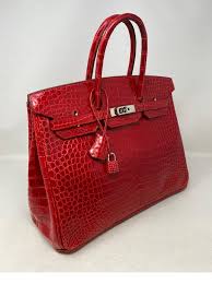 Hermes Braise Red Shiny Porosus Crocodile Birkin 35 Bag