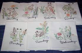 Hand Embroidered Frog Tea Towel Dish Towel Set Tea Towels Embroidery Frog Tea Hand Embroidered