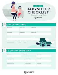 Emergency Checklist For Caregivers What Information To Give Your Nanny Or Babysitter Babysitter Checklist Babysitter Nanny