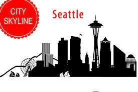 Seattle Vector Washington Skyline Usa City Svg Jpg Png Dwg Cdr Eps Ai 43913 Illustrations Design Bundles Seattle Skyline Silhouette Seattle Seattle Logo