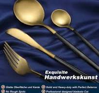 Bestdin Set de couverts 6 personnes, 30 pièces noir or mat, Set de couverts  avec couteau, fourchette et cuillère, Set de couverts en acier inoxydable  ...