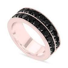 Black Diamond Mens Wedding Band Rose Gold Mens Wedding Ring 8 Mm Two Row Pave Handmade Certified Unique Black Diamond Wedding Bands Men S Wedding Ring Mens Wedding Bands