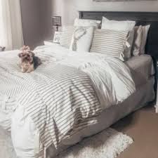 Black And White Striped Floral Bedding Pin By Jana Cheek On Bedroom In 2020 Ticking Stripe Bedding Farmhouse Bedding Sets Farmhouse Bedding