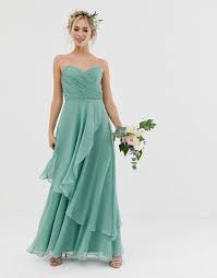 Asos Design Bridesmaid Bandeau Maxi Dress With Soft Layer Skirt Lange Jurken Korte Galajurken Gelaagde Rok