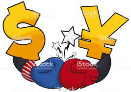 Dollar And Yuan Symbol With Boxing Gloves In An Intense Fight To Win Free Vector Art Symbols Stock Illustration